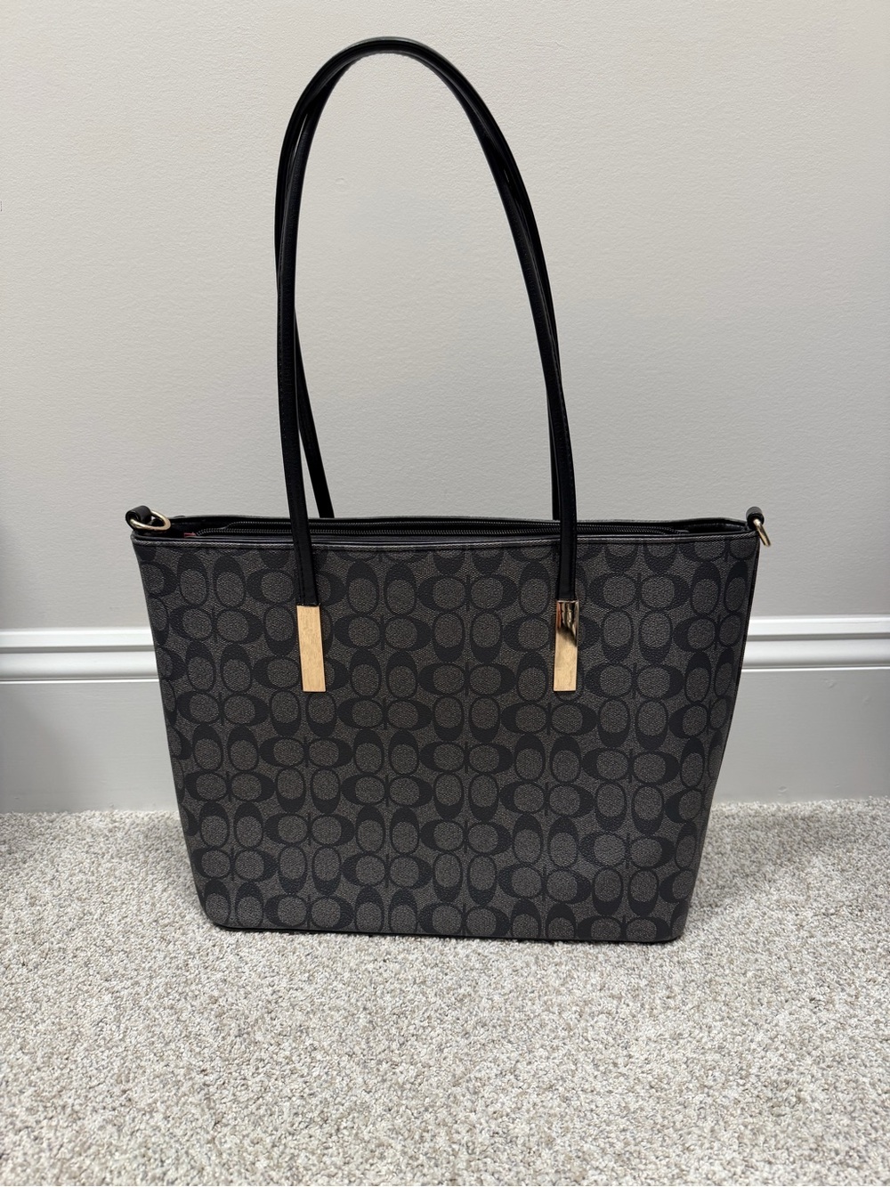 Black Signature Tote Bag with Gold Accents